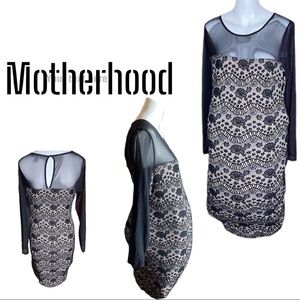 Motherhood Black Dress Mesh Sleeves & Top Size M